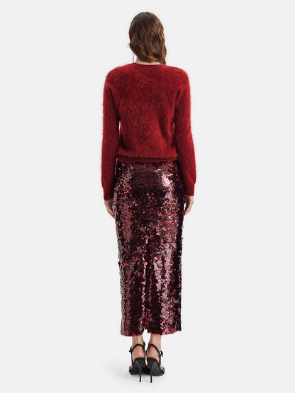 Dazzling Rose Sequin Midi Skirt