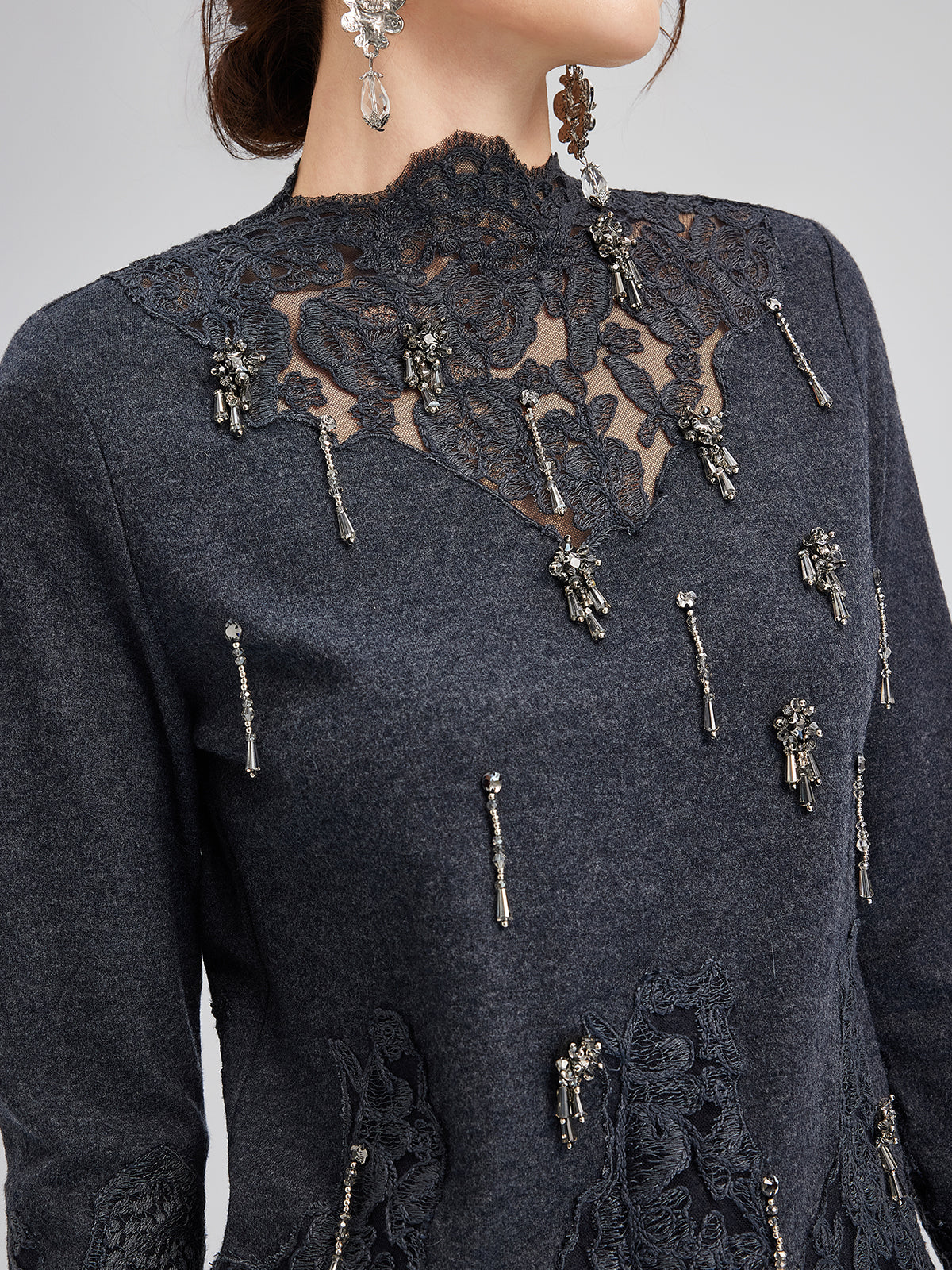 Merino Wool Lace Beaded Knit Top