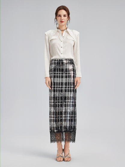 Classic Check Lace Embroidered Skirt