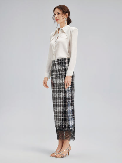 Classic Check Lace Embroidered Skirt