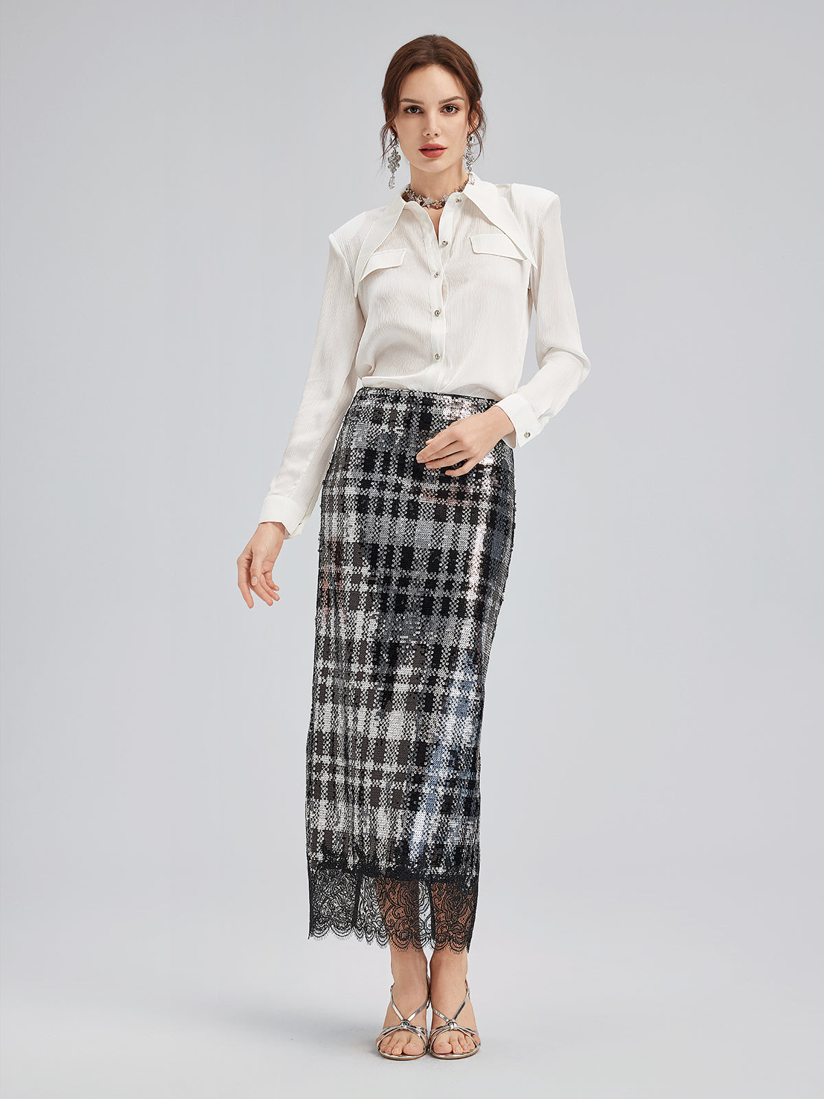 Classic Check Lace Embroidered Skirt