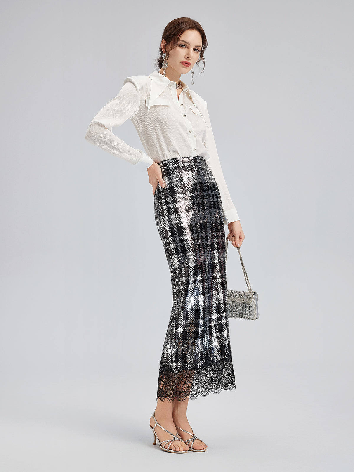 Classic Check Lace Embroidered Skirt