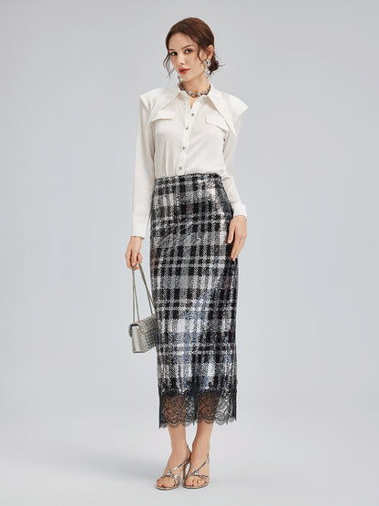 Classic Check Lace Embroidered Skirt