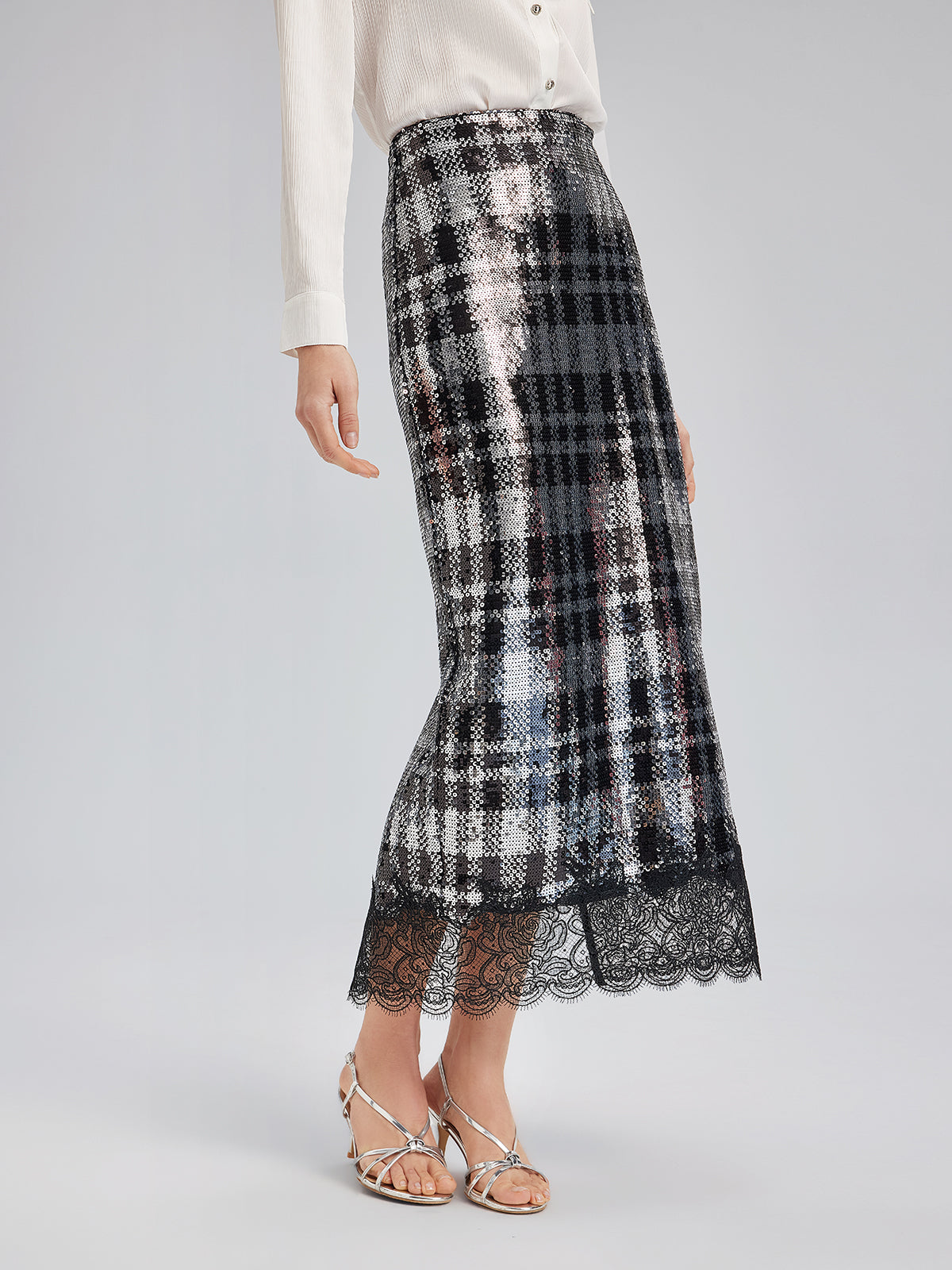 Classic Check Lace Embroidered Skirt