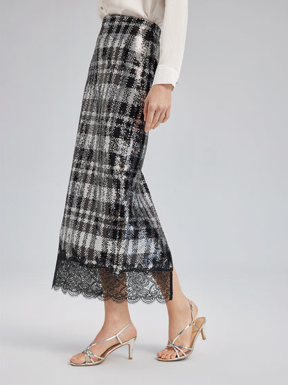 Classic Check Lace Embroidered Skirt