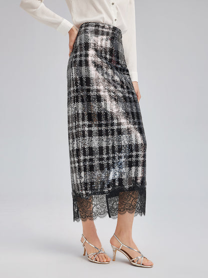 Classic Check Lace Embroidered Skirt