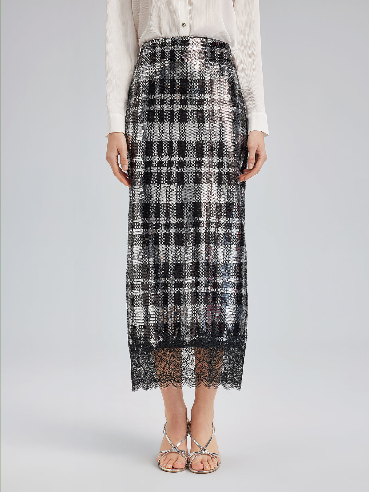 Classic Check Lace Embroidered Skirt