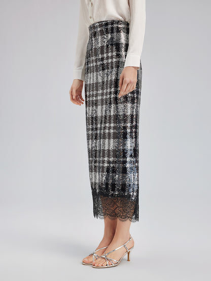 Classic Check Lace Embroidered Skirt