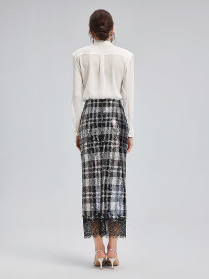 Classic Check Lace Embroidered Skirt