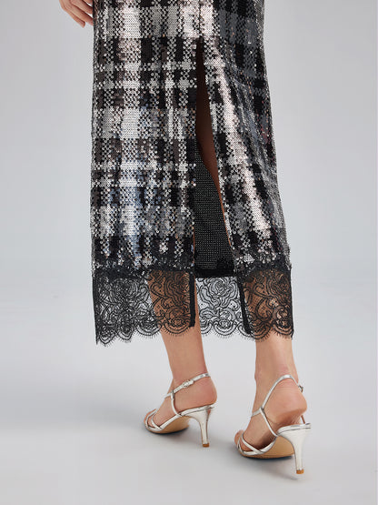 Classic Check Lace Embroidered Skirt