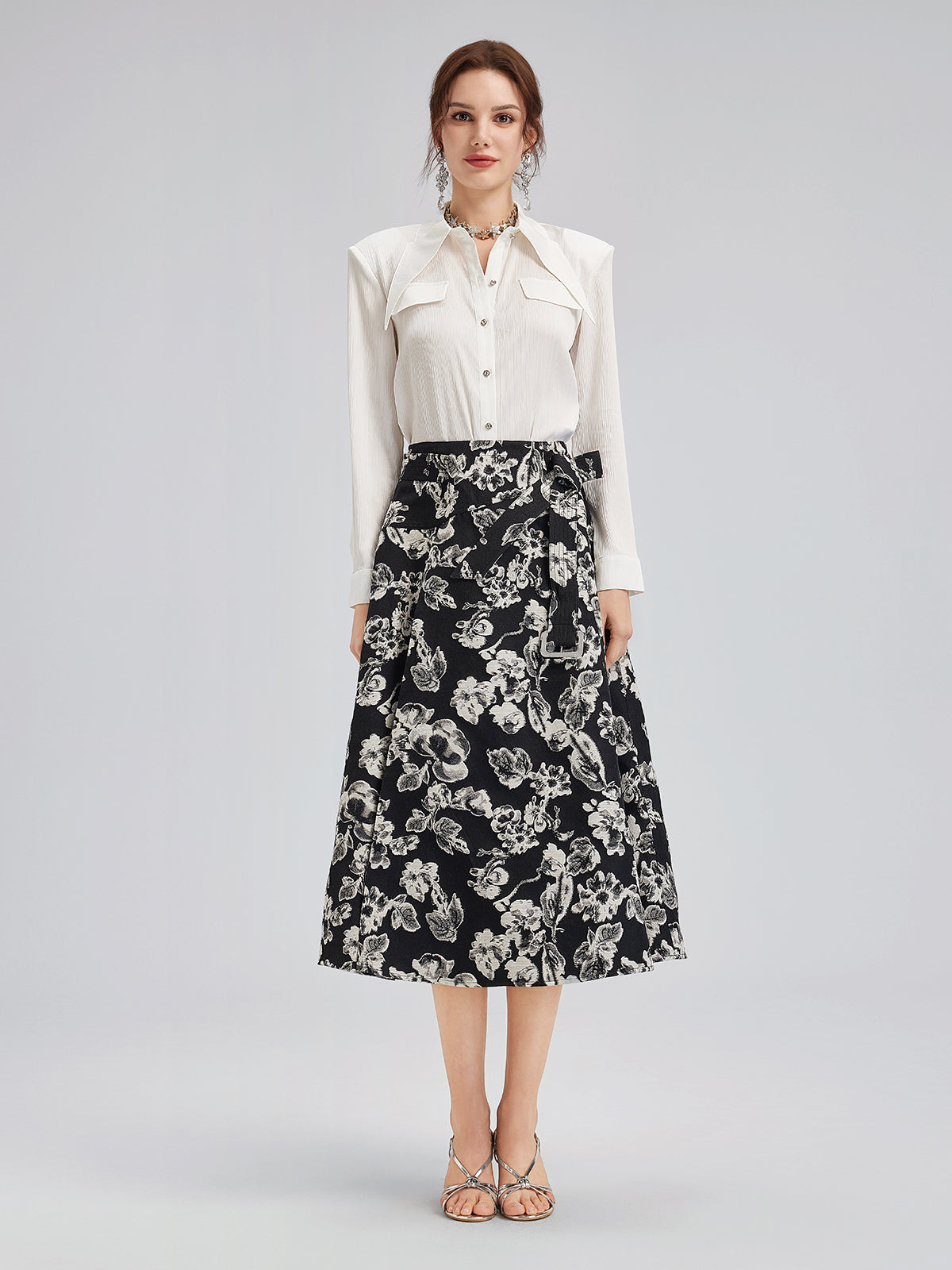 French Wool Jacquard A-Line Skirt