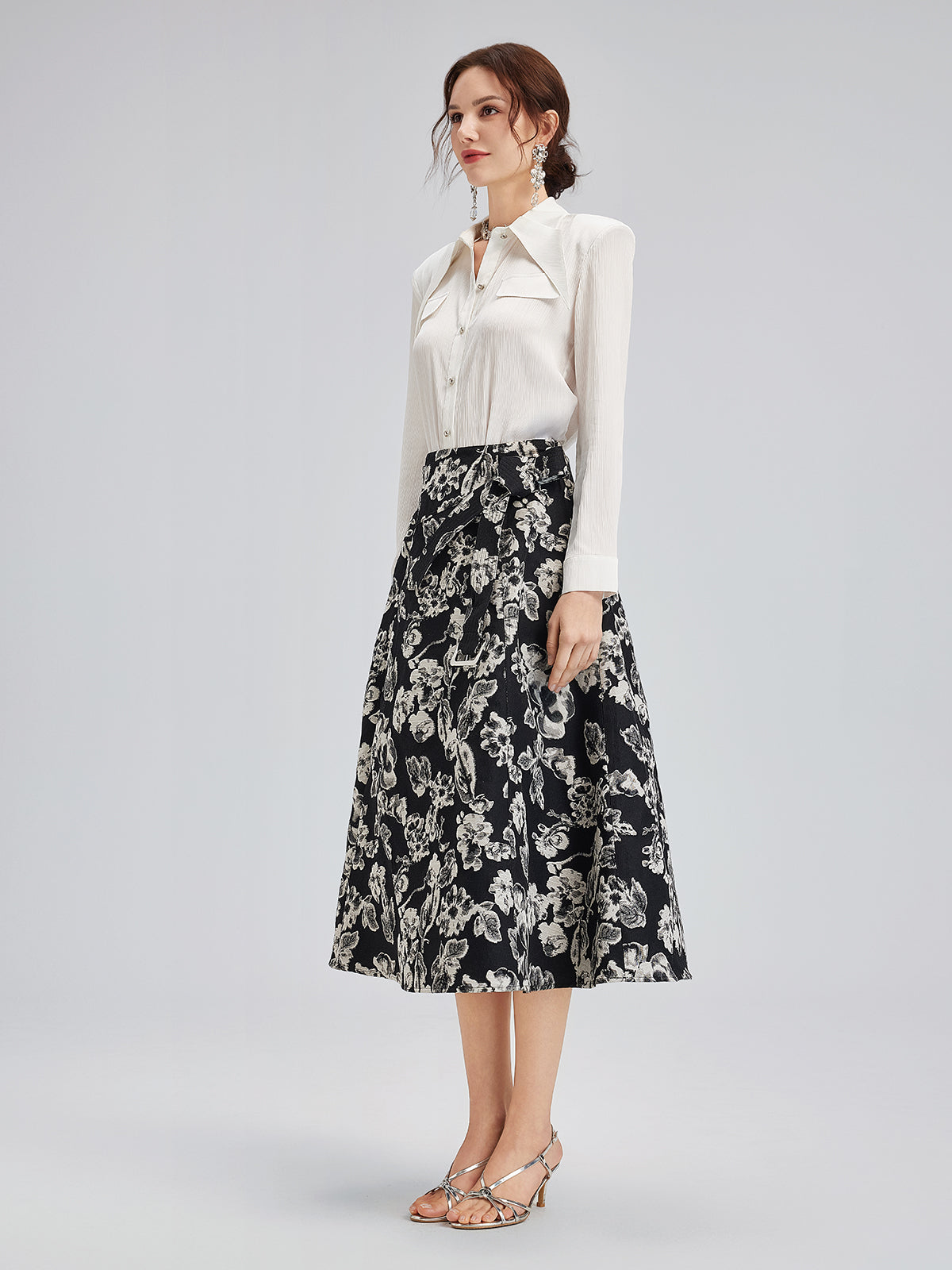 French Wool Jacquard A-Line Skirt