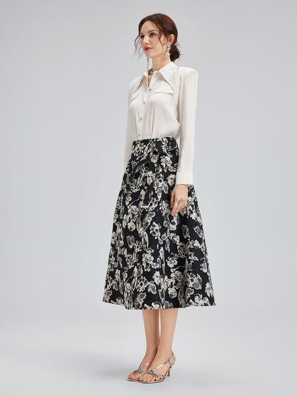 French Wool Jacquard A-Line Skirt