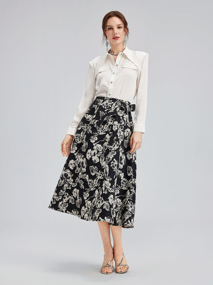 French Wool Jacquard A-Line Skirt