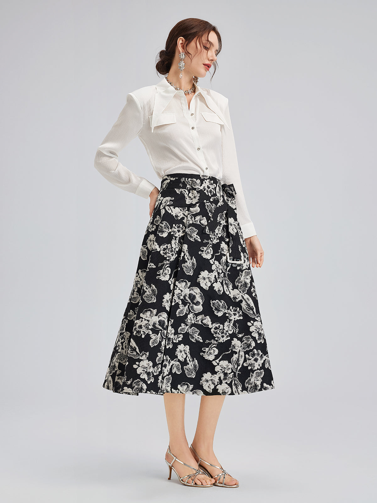 French Wool Jacquard A-Line Skirt