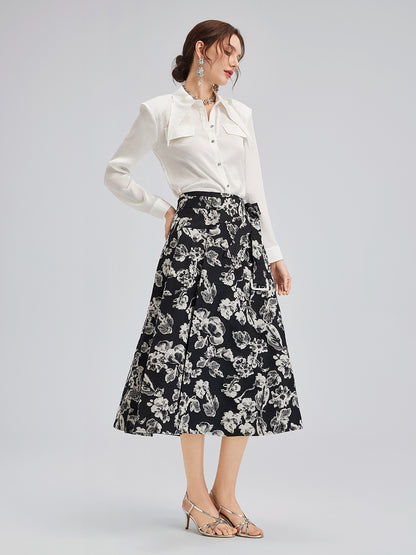 French Wool Jacquard A-Line Skirt