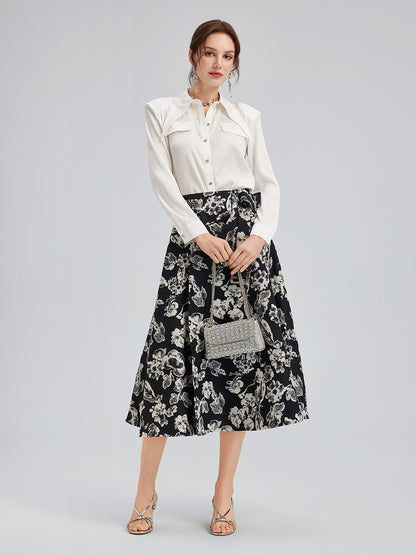 French Wool Jacquard A-Line Skirt