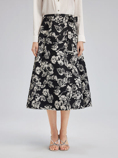 French Wool Jacquard A-Line Skirt