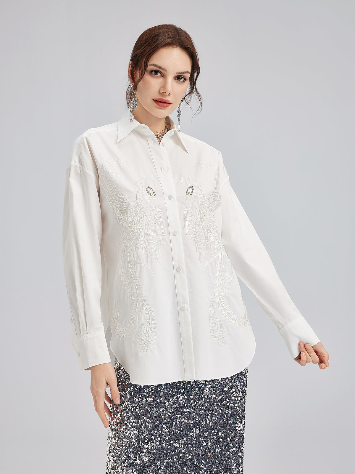 French Beaded Embroidered Shirt