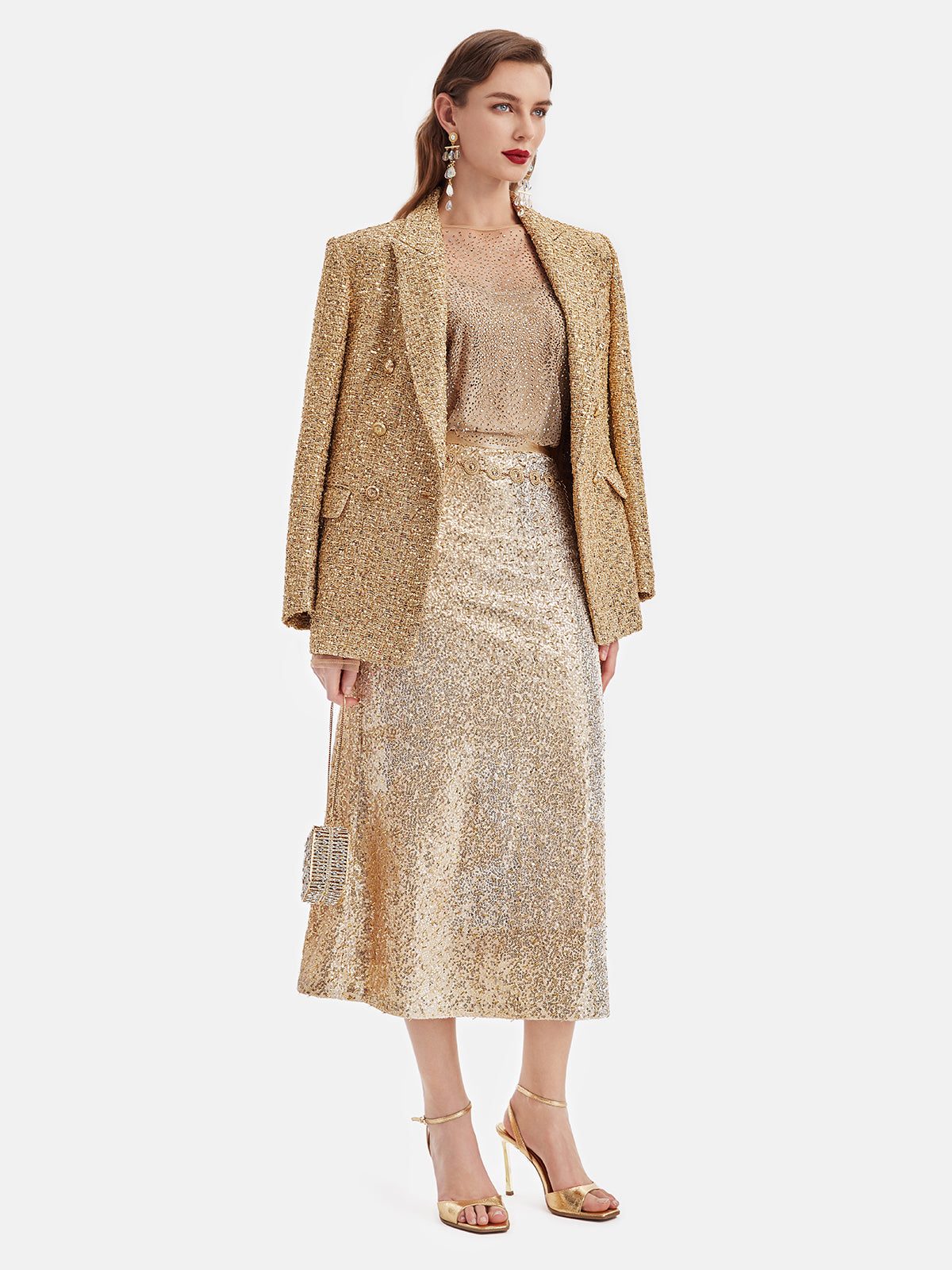 Glamorous Gold-Tweed Double-Breasted Jacket