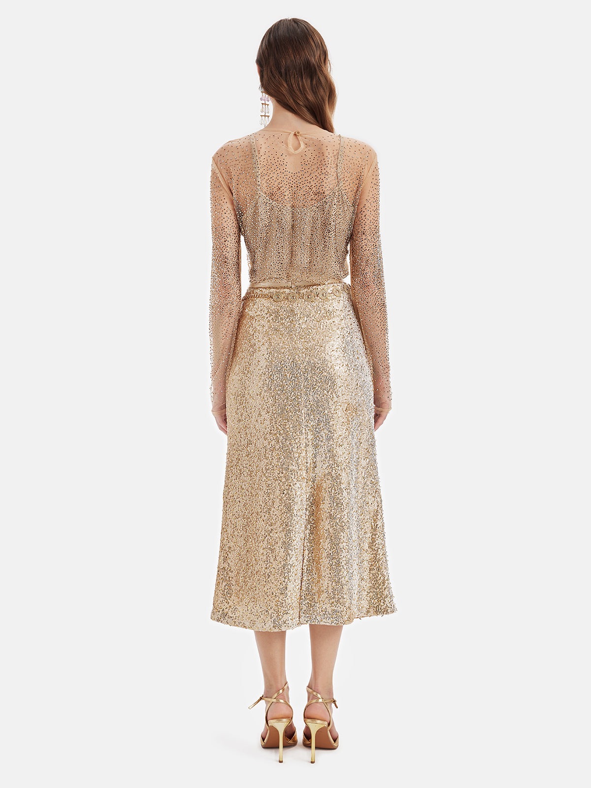 Shiny Gold Sequin Midi Skirt