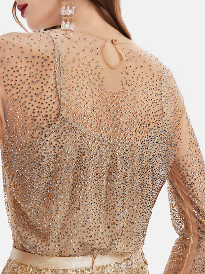 Shiny Rhinestone Mesh Top