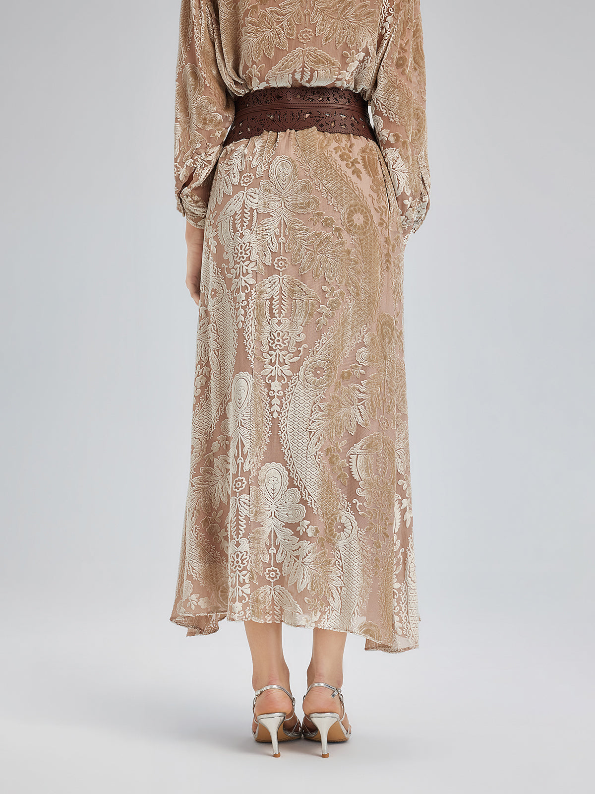 Mulberry Silk Burnout Velvet A-Line Skirt