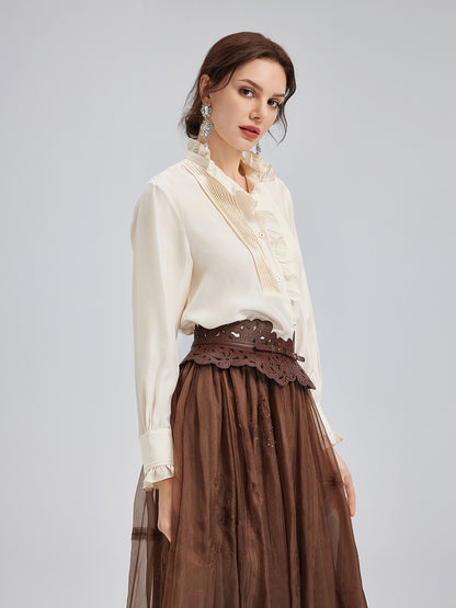 Silk Ruffled Collar Blouse