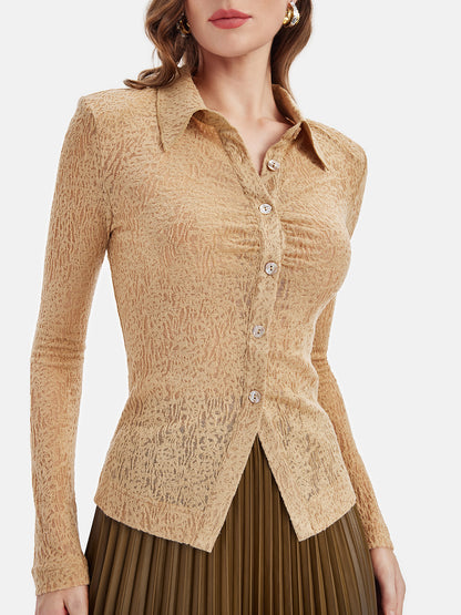 Quiet Luxury Lapel Hollow Knit Top