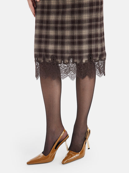 Vintage Plaid Lace Midi Skirt