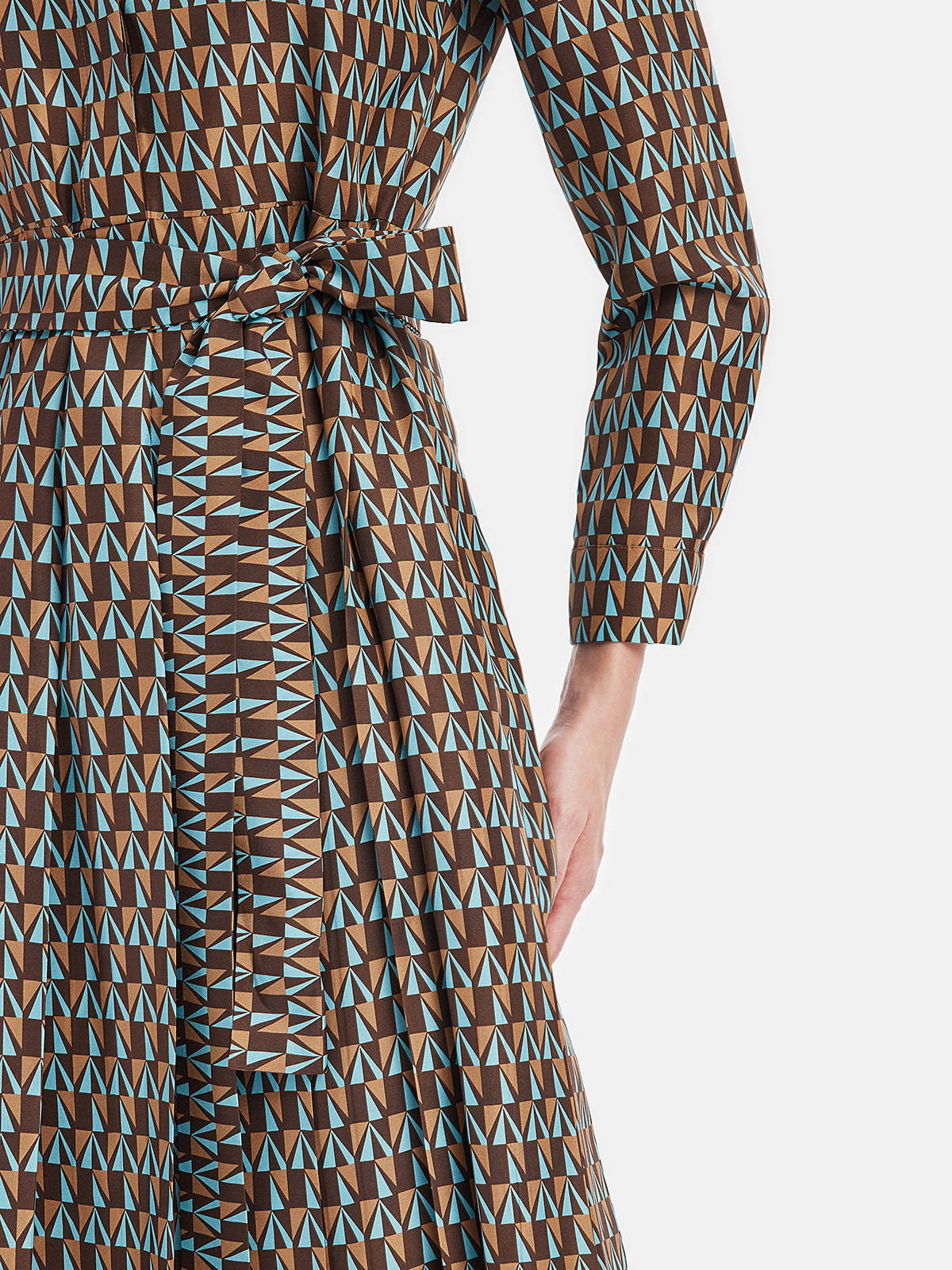 Silk Geometric Print Shirt Dress