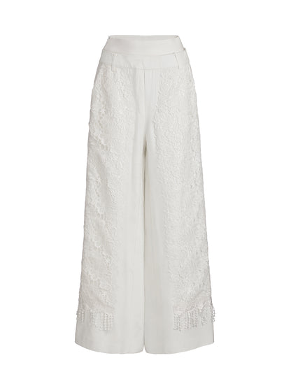 French Lace Patchwork Jacquard Satin Pants