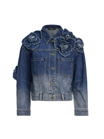 Handcrafted Floral Gradient Denim Jacket