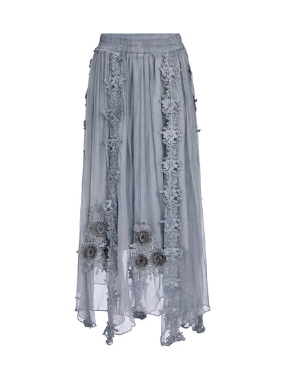 Elegant 3D Lace Dyed Silk Skirt