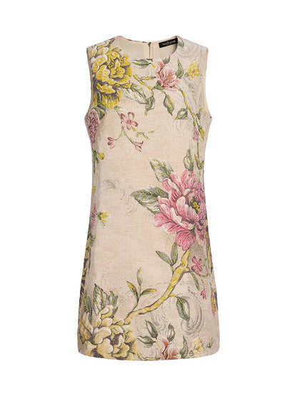 Hand-Beaded 3D Floral Jacquard Tank Dress