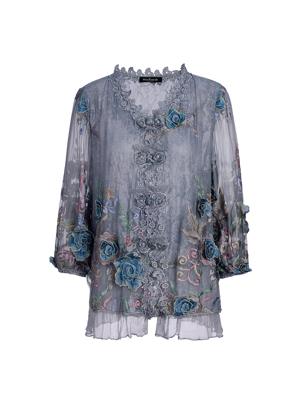 Handcrafted 3D Floral Silk Top