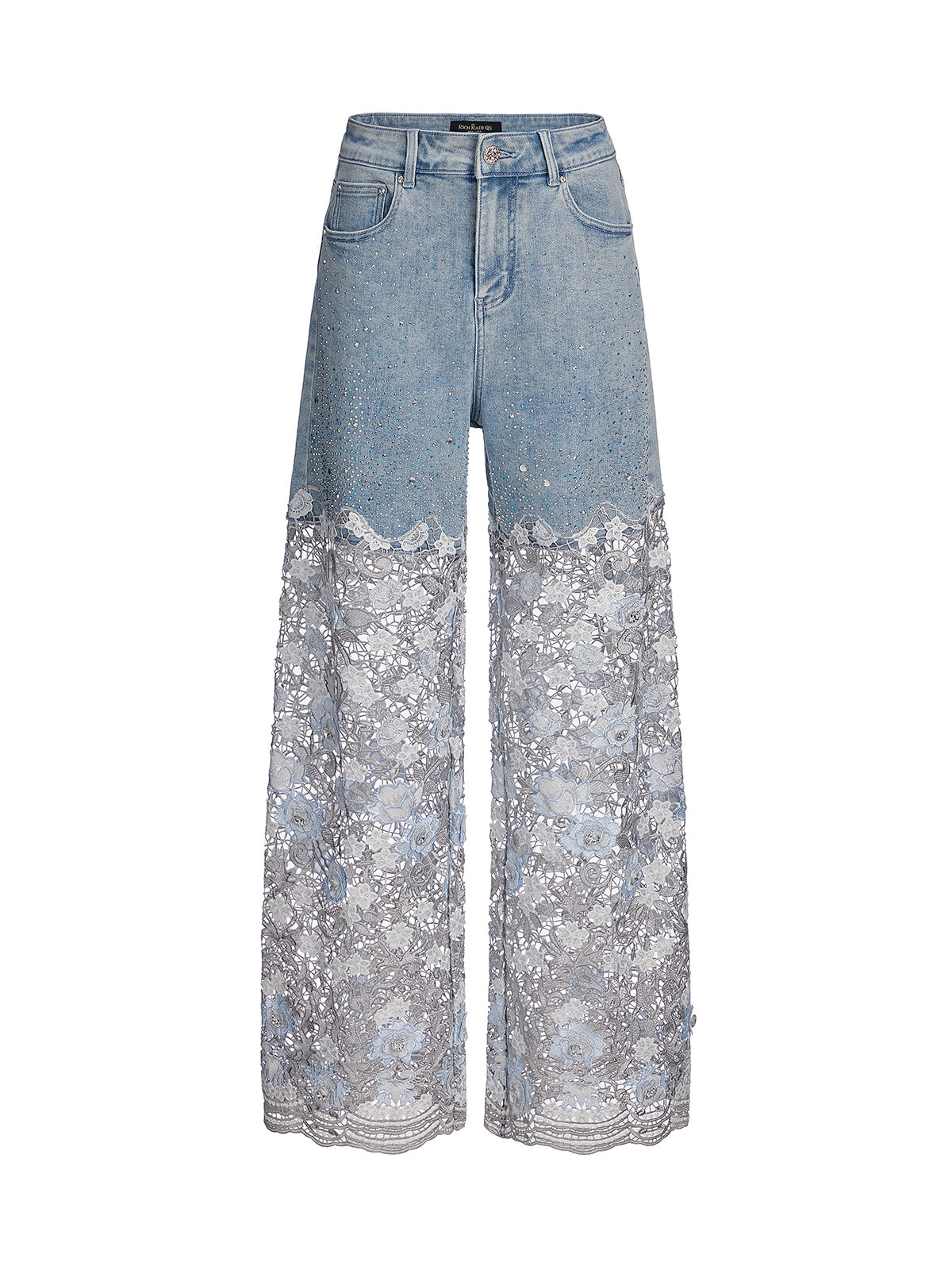 Elegant Rhinestone Lace Denim Jeans