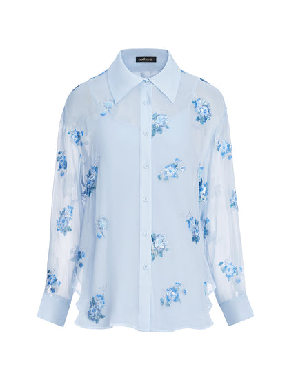 Silk Floral Embroidered Shirt