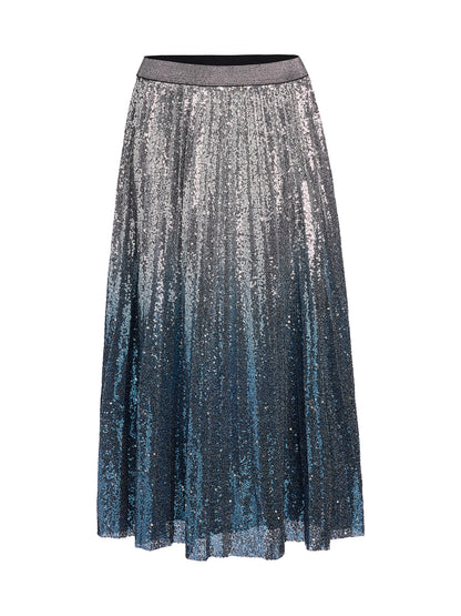 Ombre Sequin Pleated Midi Skirt