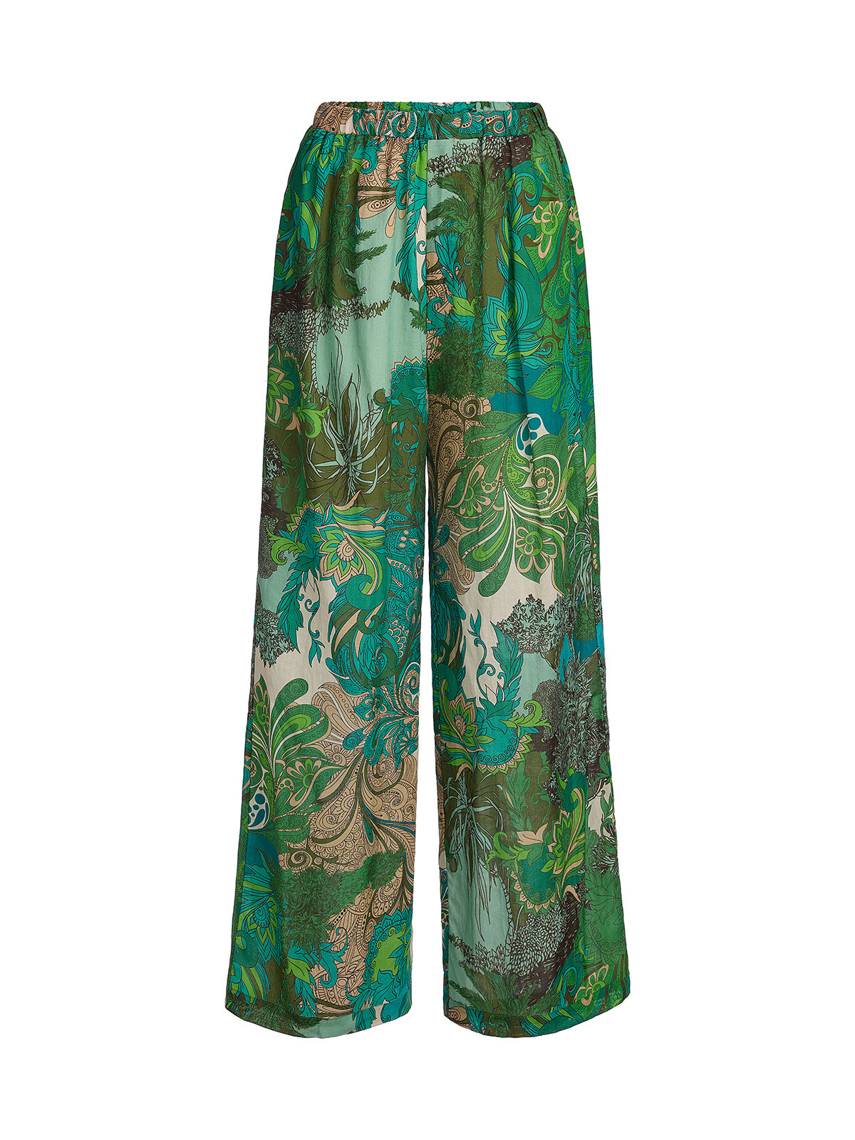 Elastic Waist Floral Printed Ramie Pants