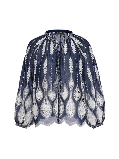 Intricate Fringe Embroidered Cutout Top