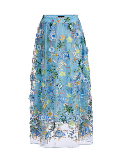 3D Floral Embellished Elastic Skirt