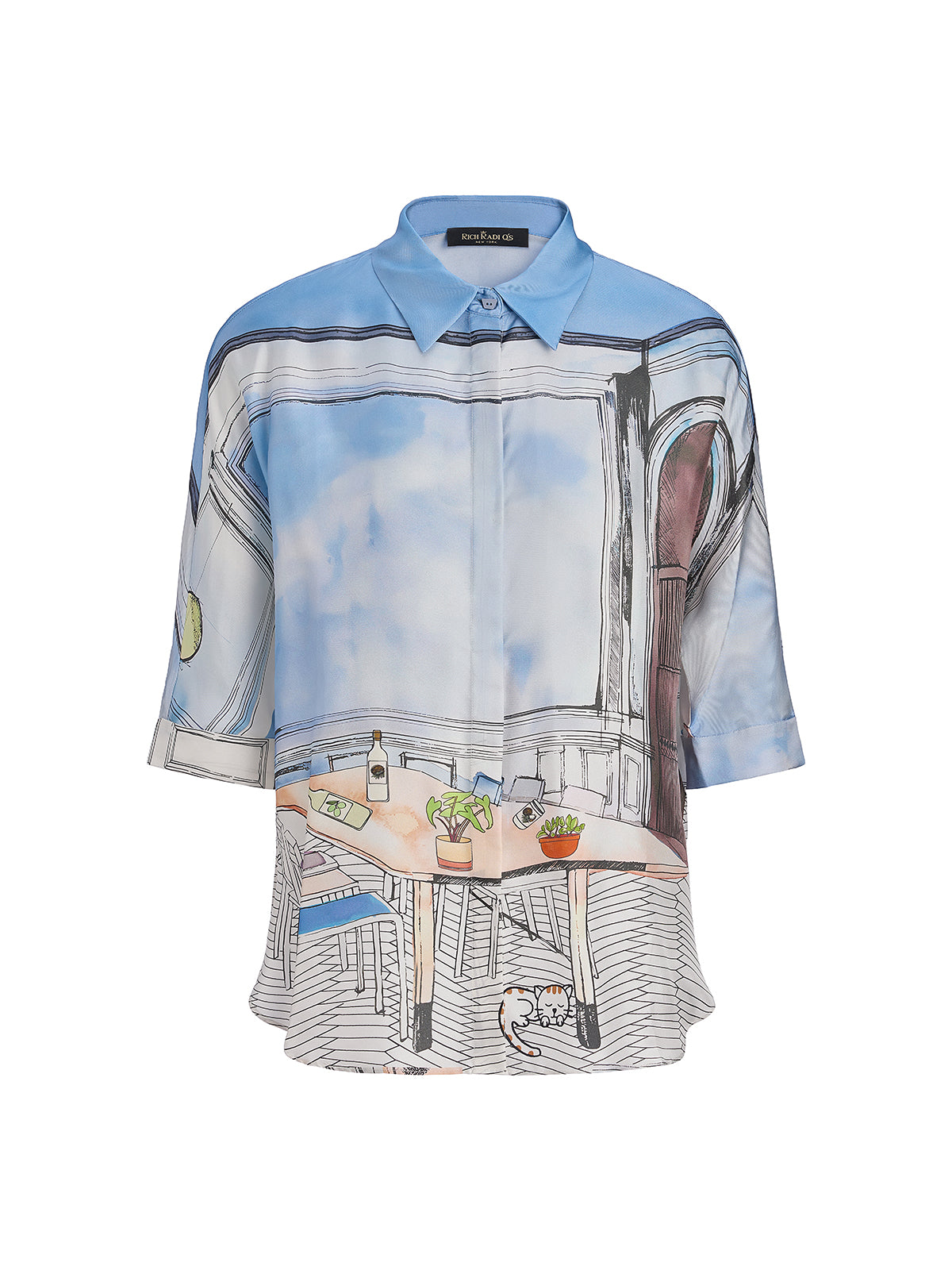 Silk Twill Printed Shirt (100% Silk)