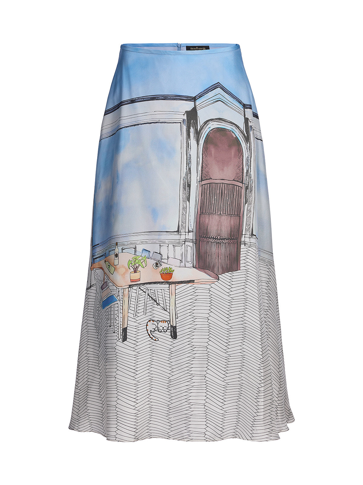 Silk Twill Printed Skirt (100% Silk)