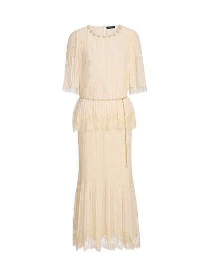 Pleated Lace Stretch Waist Set