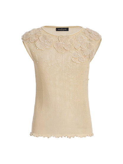 Hand-Lace Beaded Knit Top