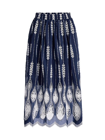 Intricate Wheat-Ear Embroidered Cutout Skirt