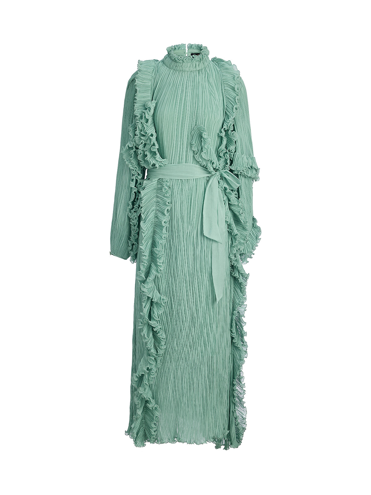 High-Neck Pleated Ruffle Dress