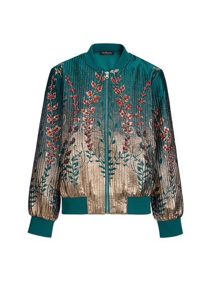 Hand-Sewn Beaded Gradient Baseball Jacket