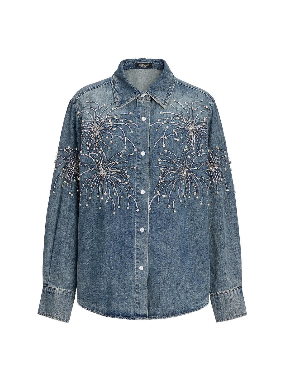 Hand-Beaded Embroidered Denim Shirt
